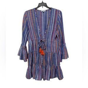 Blue Island Striped Multicolor Wrap Cover Up Dress XS Boho Beach EUC